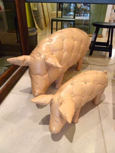 Extraordinary quilted leather pig stools at Mint