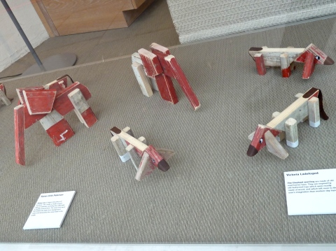 Naive wood toys made from recycled road barriers at Skandium