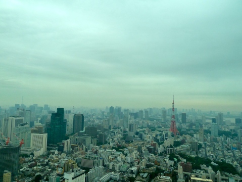 Tokyo view with a typhoon approaching from the Mori Tower, Oct 2010