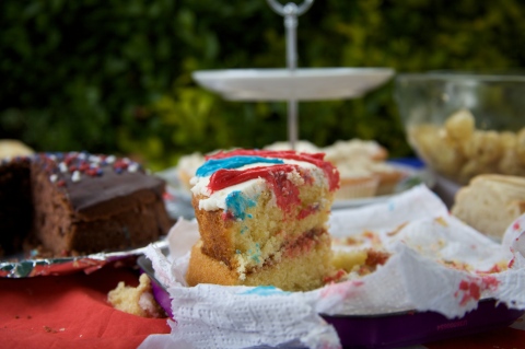 The red, white and blue cake proves popular at the street party