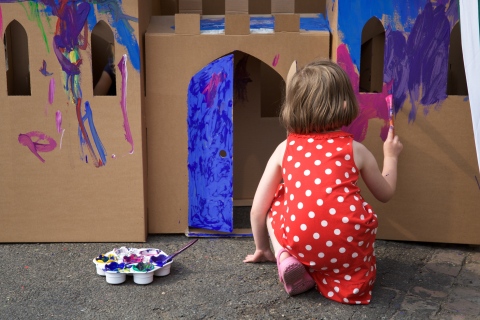 A Cardboard castle to decorate was a hit activity with the kids at one Royal street party