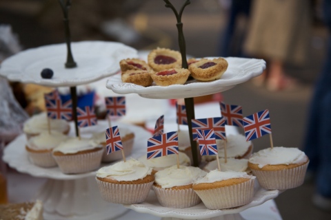 Yummy, home made jam tarts and flag decorated cup cakes