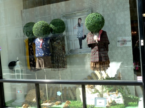 Topiary heads on display in Yumi, Mortimer St London W1, May 2011