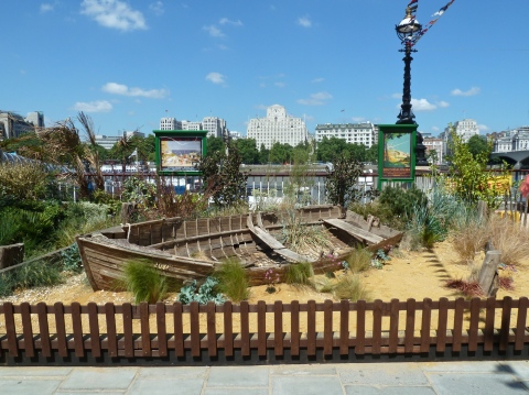 The start of the sandy beach area at the Southbank celebration for the Festival of Britain