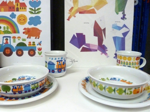 By Graziela 1970's patterns on children's tablewear and posters at Theo online store for winter 2011