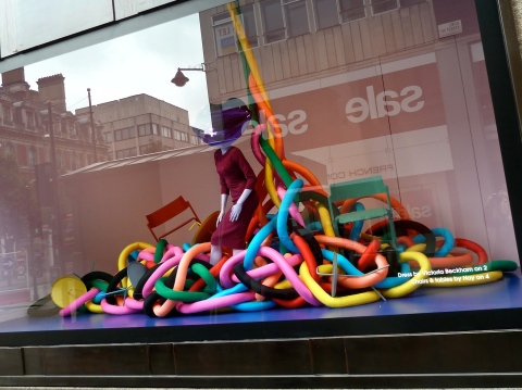 Innovative design ideas for a colourful background at Selfridges windows winter 2011