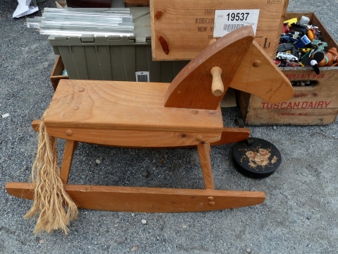 Vintage wooden rocking horse at Brooklyn Flea market
