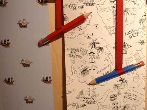 Brilliant 'Shiver me Timbers' colouring wallpaper, those pencils are supersized by the way, Laura Ashley summer 2012